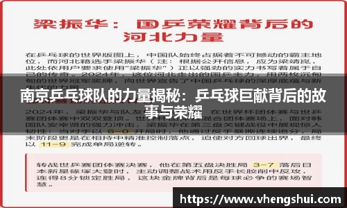 南京乒乓球队的力量揭秘：乒乓球巨献背后的故事与荣耀